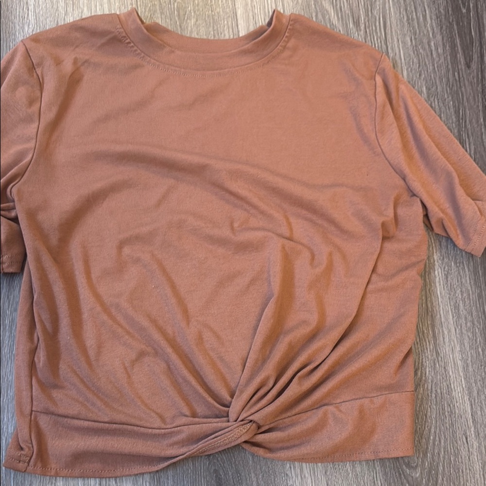 SHEIN Pink 3/4 Sleeve Tie Front T-Shirt